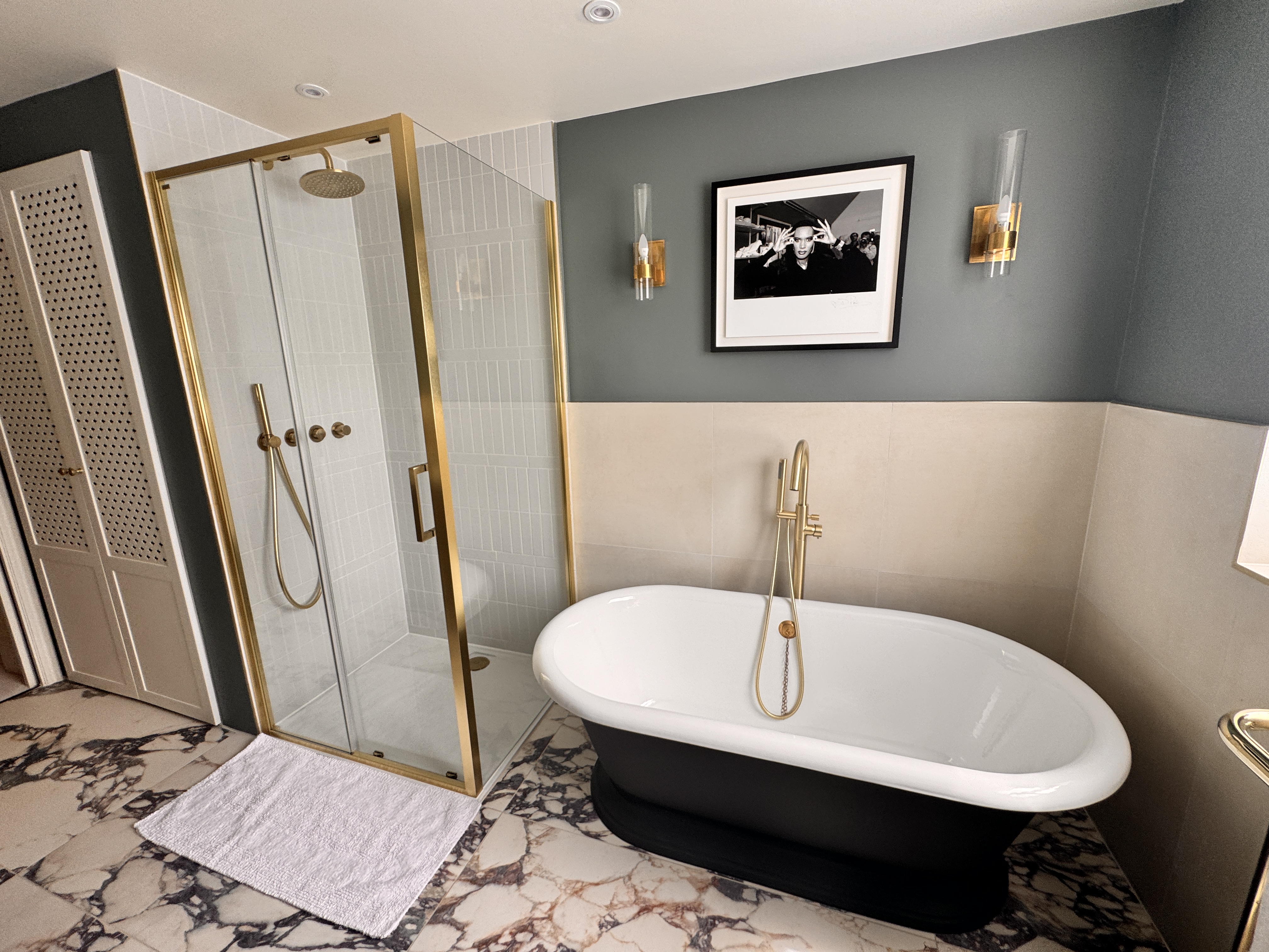 Sulgrave Road premium bathroom refurbishment with brass fittings and freestanding bath